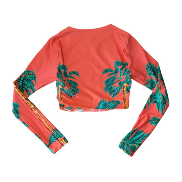 Maaji Cali Sunset Ada Long Sleeve Bikini Top Size Small Reversible Coral Orange - Picture 3 of 10